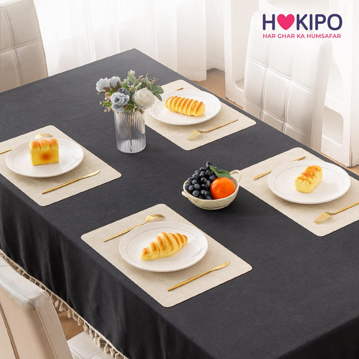 Modern Weaves Royal Luxe Faux Leather Mats for Dining Table - Vanilla Beige