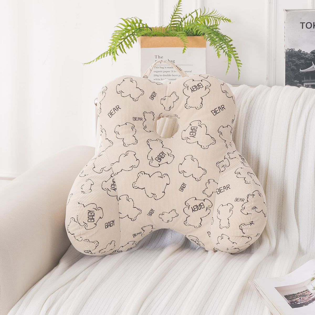HOKIPO Teddy Lumbar Back Support Cushion for Chair, Sofa & Office, Cream