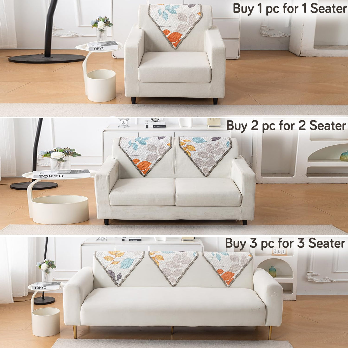 'Homehues' Printed Quilted Sofa Cover Mats, Multicolor Leaves