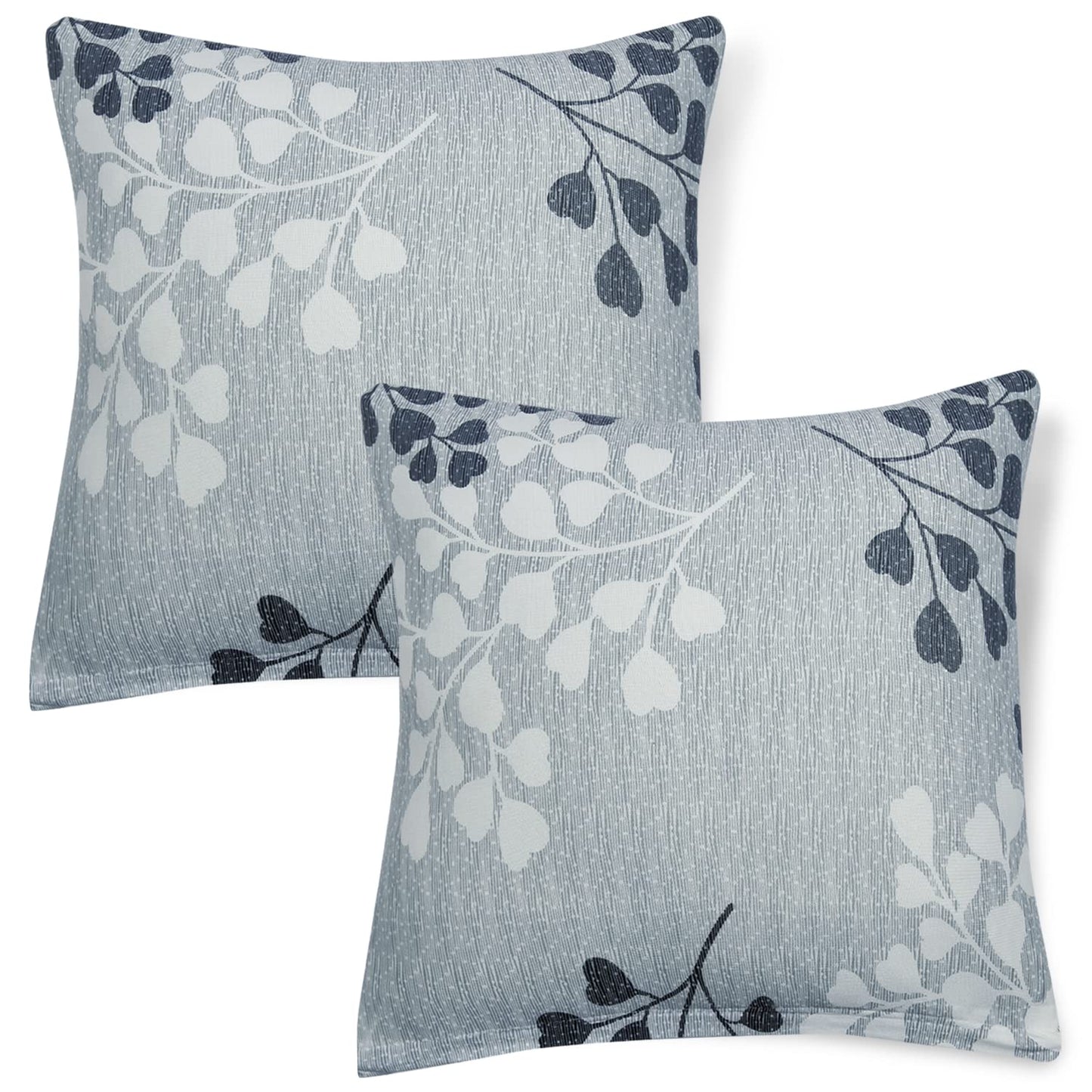HOKIPO Stretchable Pack of 2 Cushion Cover 16x16, Grey Leaves