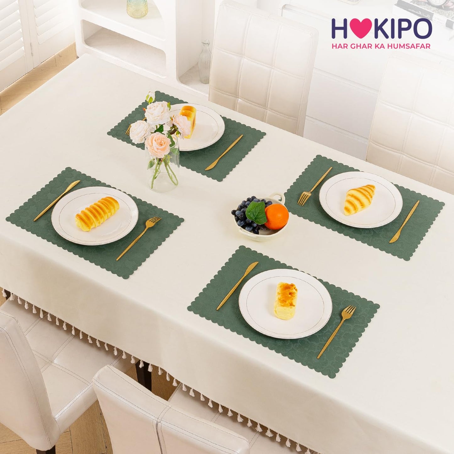 Florista Blush Royal Luxe Faux Leather Mats for Dining Table - Sage Green