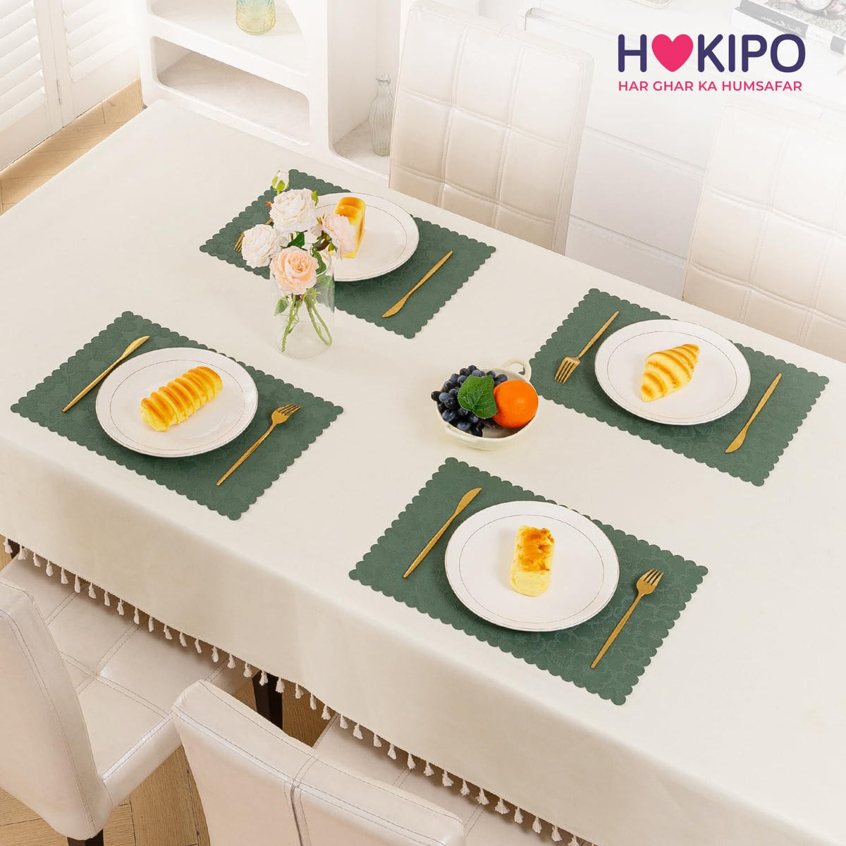 Florista Blush Royal Luxe Faux Leather Mats for Dining Table - Sage Green