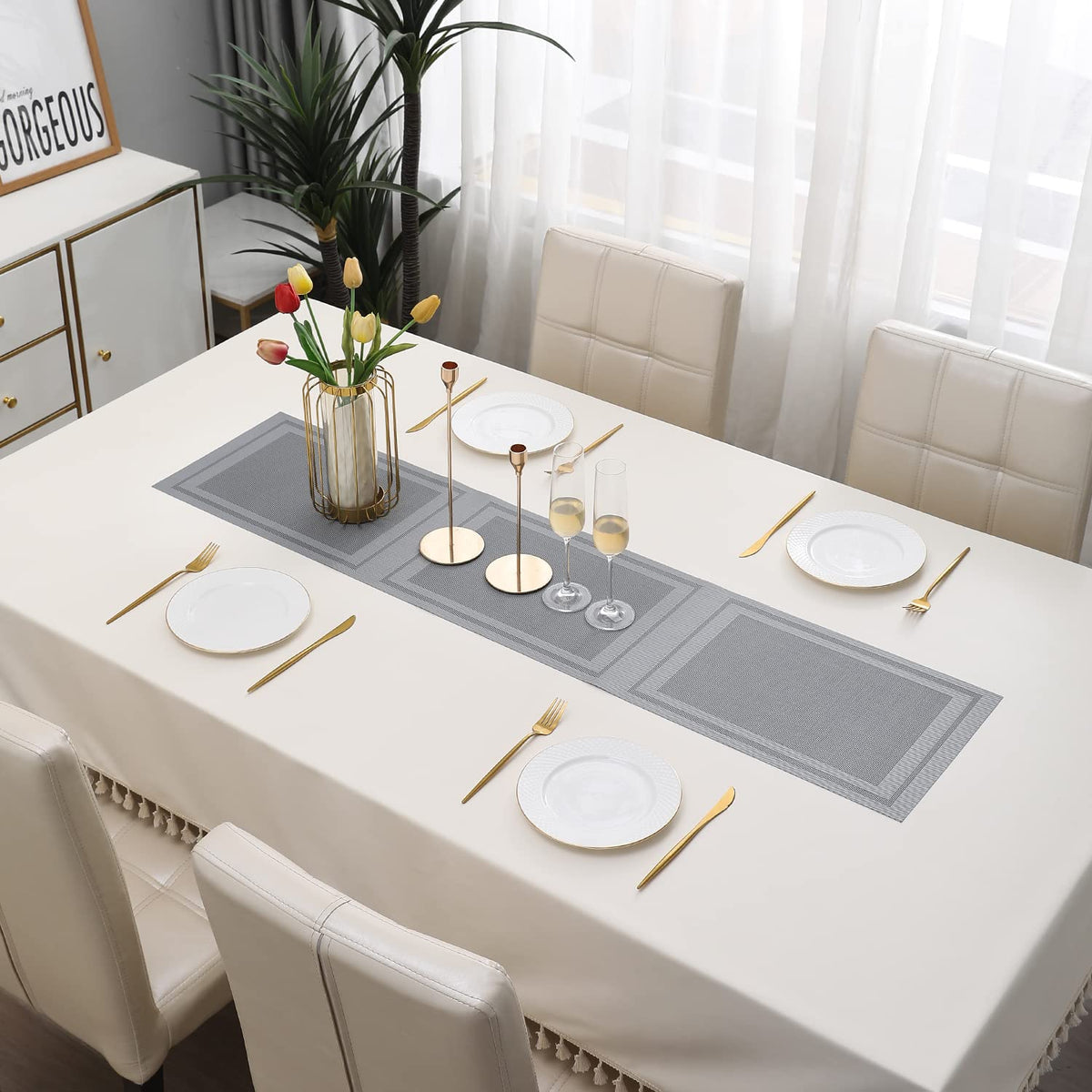Buy Grey Colour PVC Table Runner Online - HOKIPO | Har Ghar Ka Humsafar