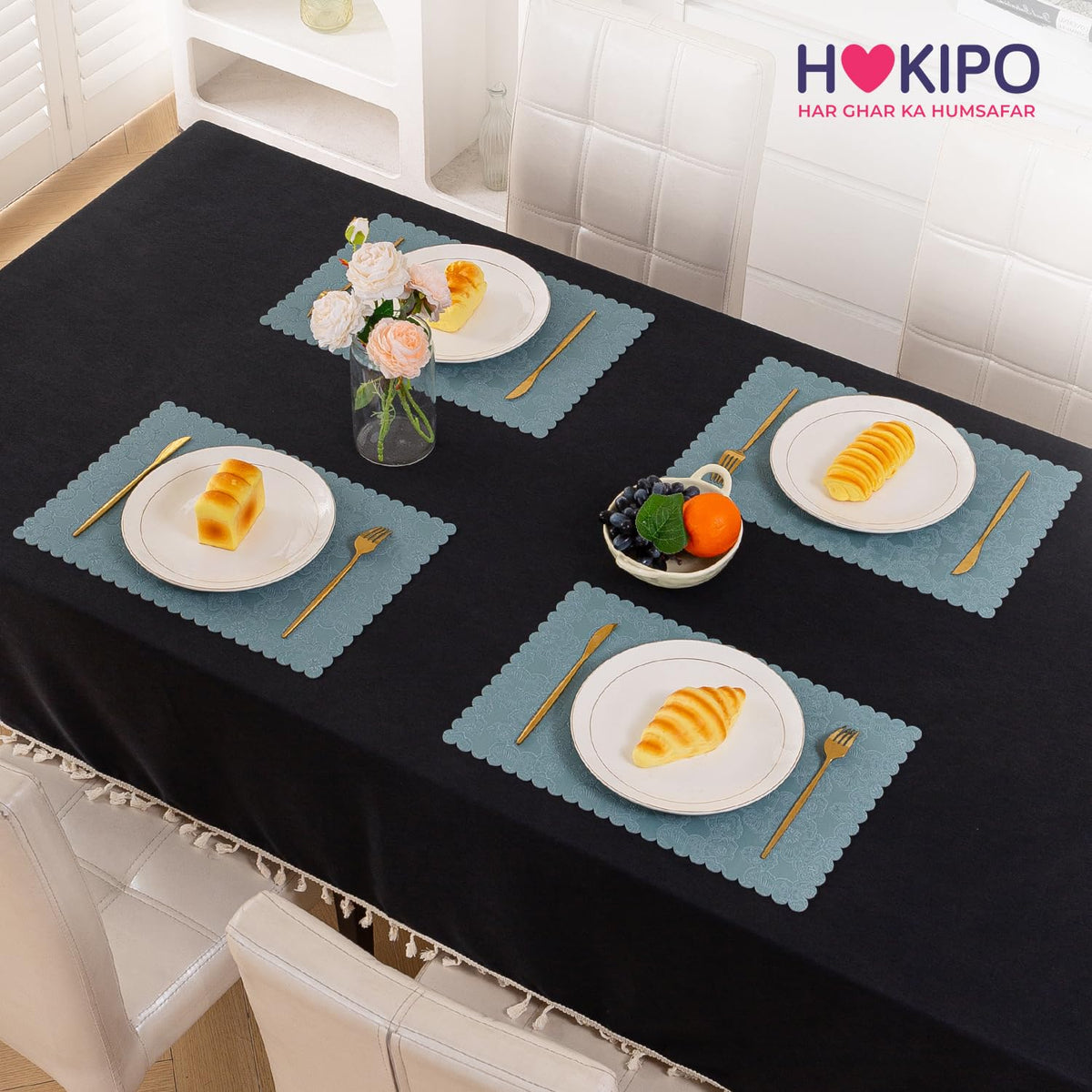 Florista Blush Royal Luxe Faux Leather Mats for Dining Table - Spirit Blue