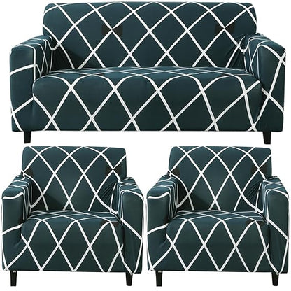 Elastic Stretchable Printed Sofa Cover, Teal Diamond