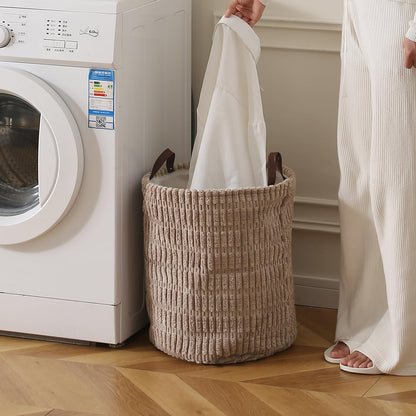 Folding Laundry Bag for Clothes Hamper, Collapsible Storage Basket, Latte Brown