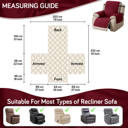 UrbanQuilt Recliner Sofa Slipcover Mat with Dual Belt for 1/2/3 Seater - Maroon
