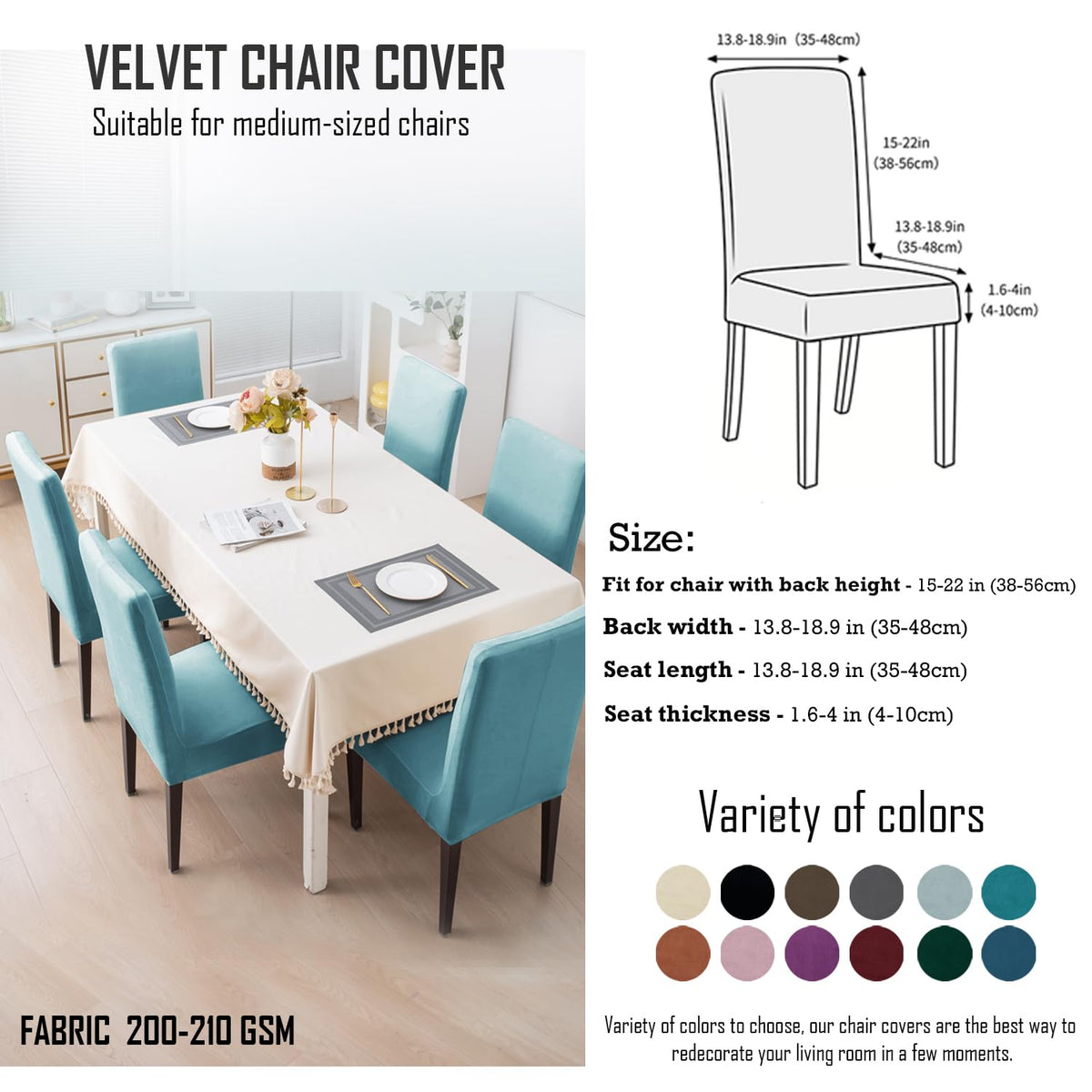 Elastic Stretchable Premium Velvet Dining Chair Cover, Sky Blue