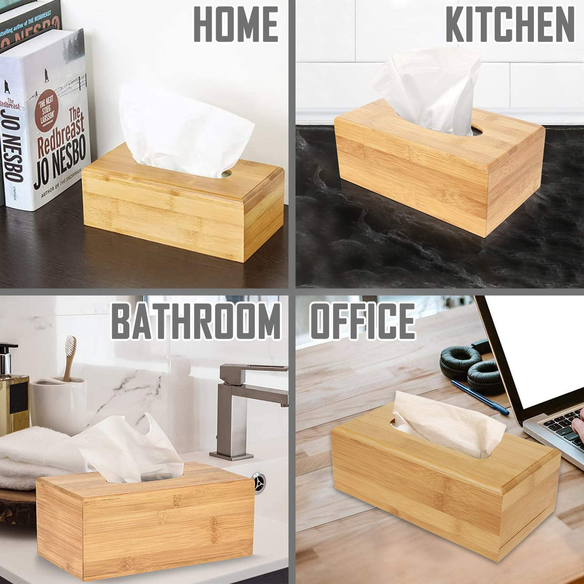 Buy rectangular bamboo tissue paper box for use by home, kitchen, bathroom & office | HOKIPO