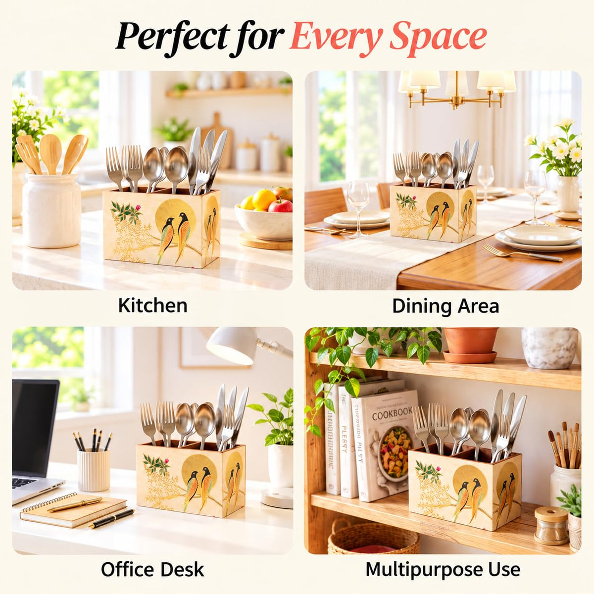 HOKIPO Cutlery Holder for Dining Table, Engineered Wood, Sunhere Parinday - image 4