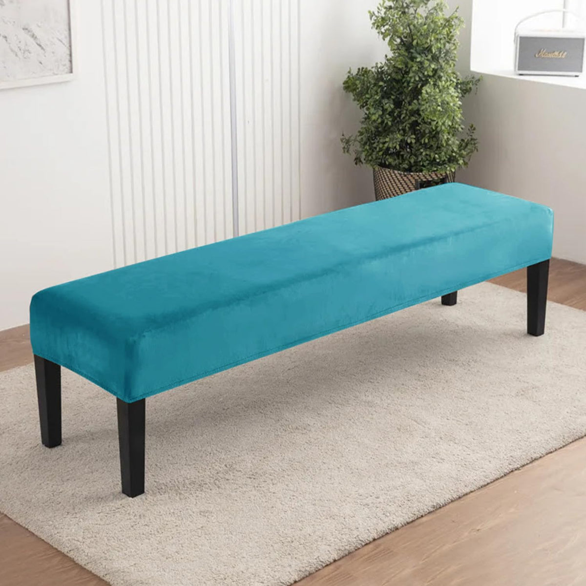 Elastic Fitted Dining Bench Slipcover, Turquoise