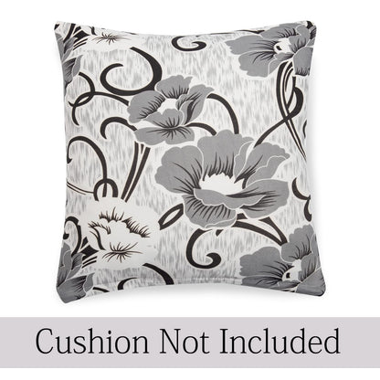 Stretchable Pack of 2 Cushion Cover 16x16 inch,White Grey Flowers