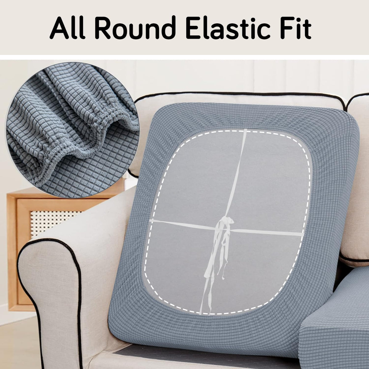 Stretchable Thick Jacquard Textured Seat Cushion Cover for 1/2/3 Seaters / Pieces for Sofa, Light grey