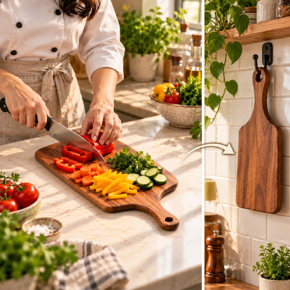HOKIPO Arbor Acacia Wood Chopping Board with Handle, Cutting Board 43.5 cm - image 3