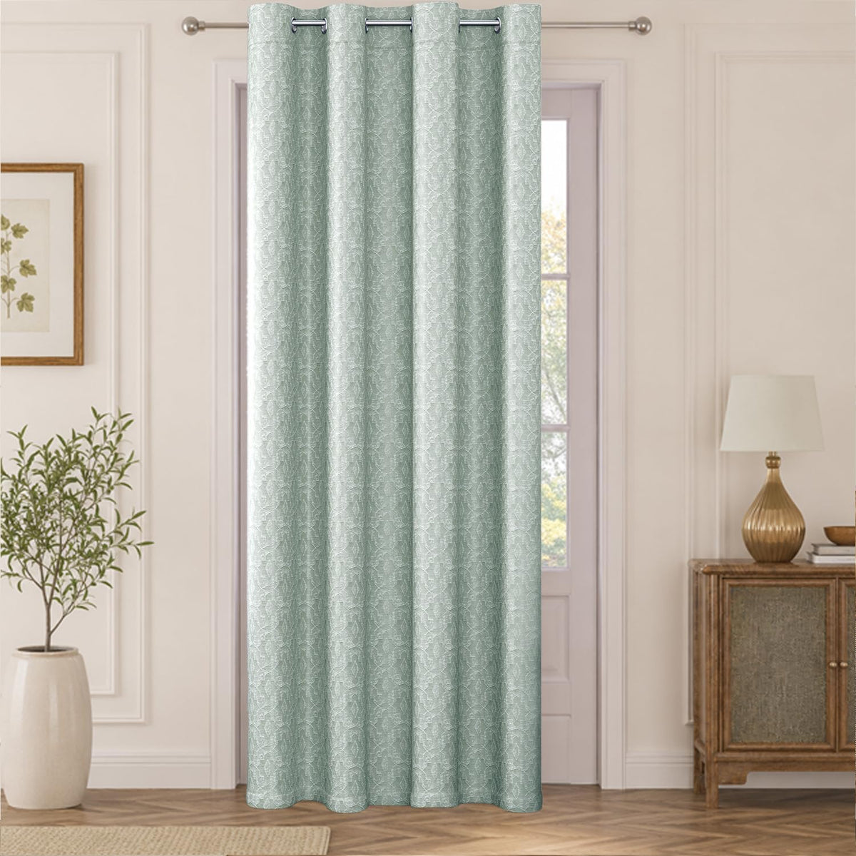 HOKIPO Marrakesh Jacquard Eyelet Curtains, 7 Feet Long - Mist Green - image 2