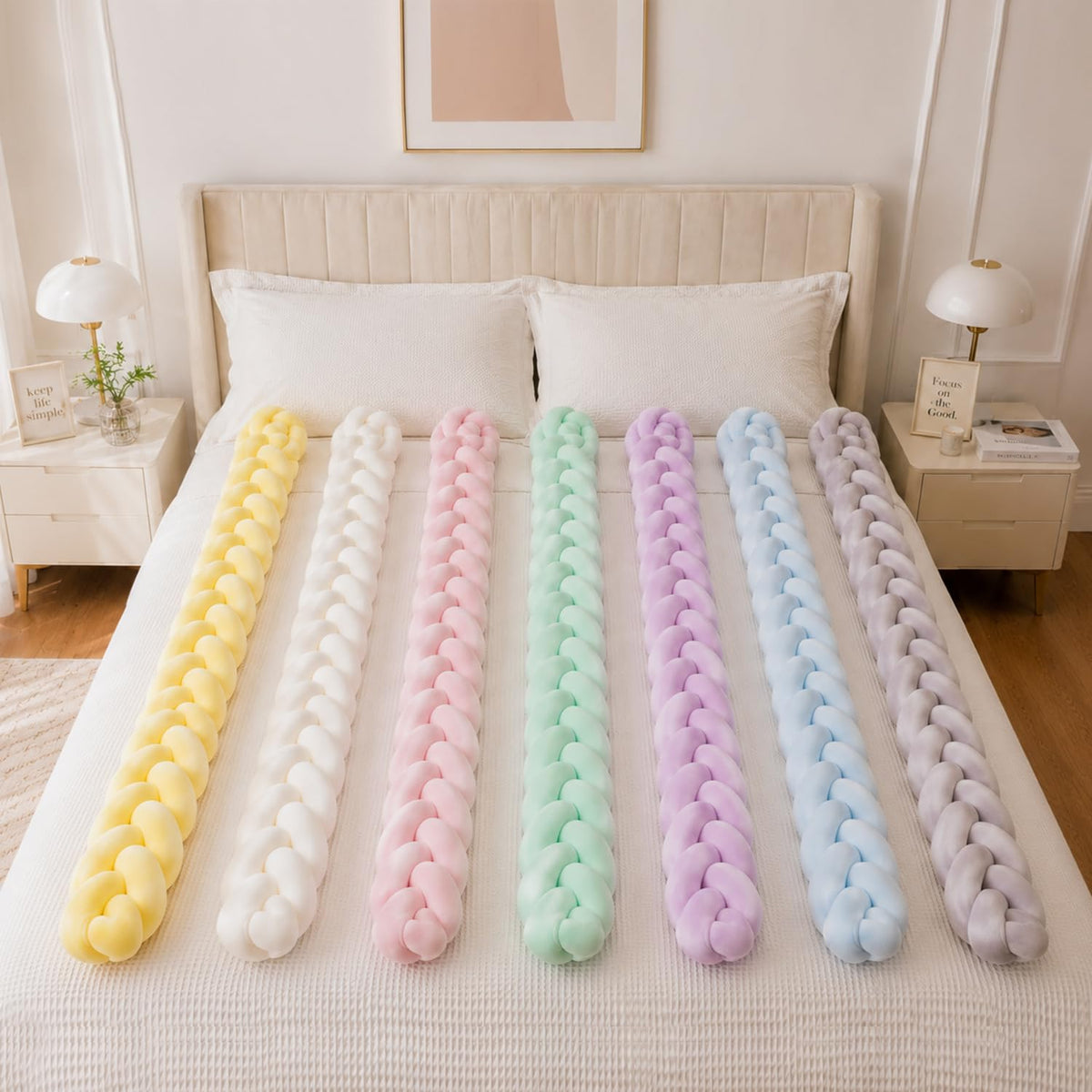 HOKIPO Braided Knot Chain Pillow for Sofa & Bed, 200 cm, White