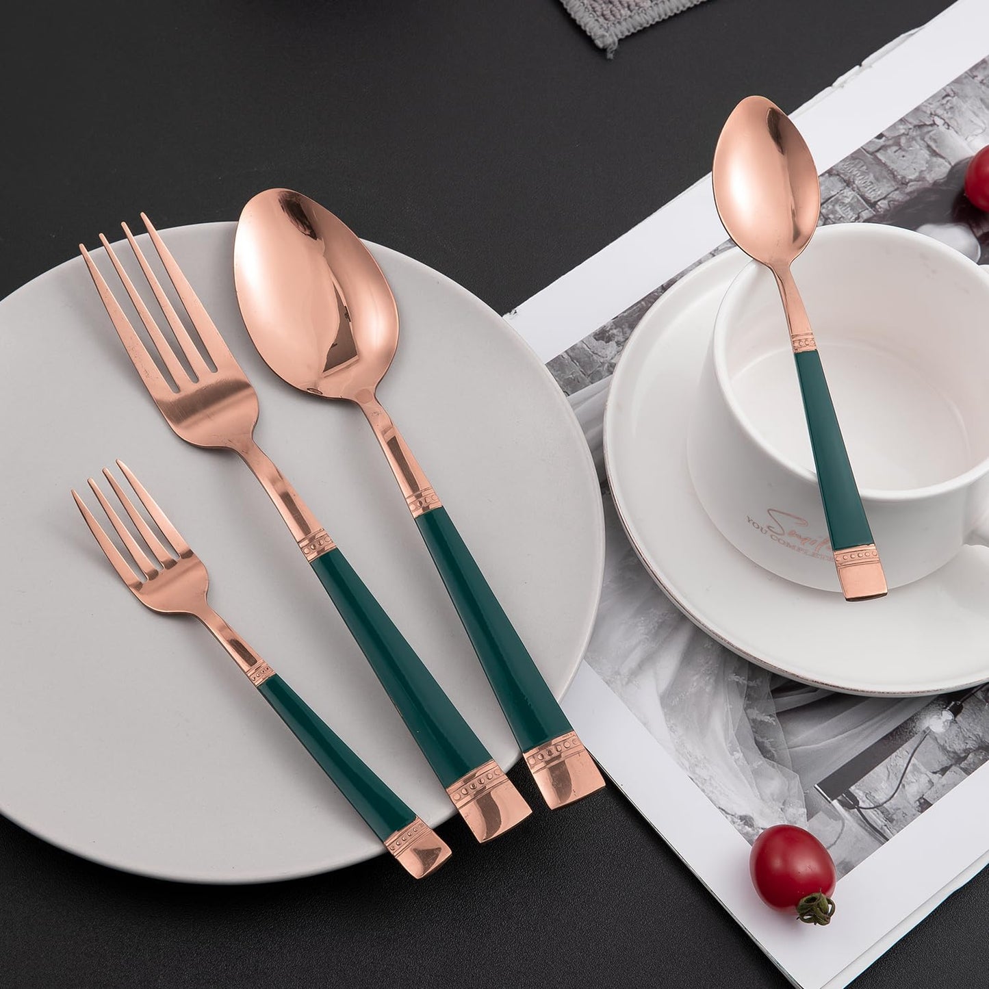 Cutlery Set of 18 / 24 Pcs Stainless Steel Flatware Set, Mirror Finish - Rose Gold