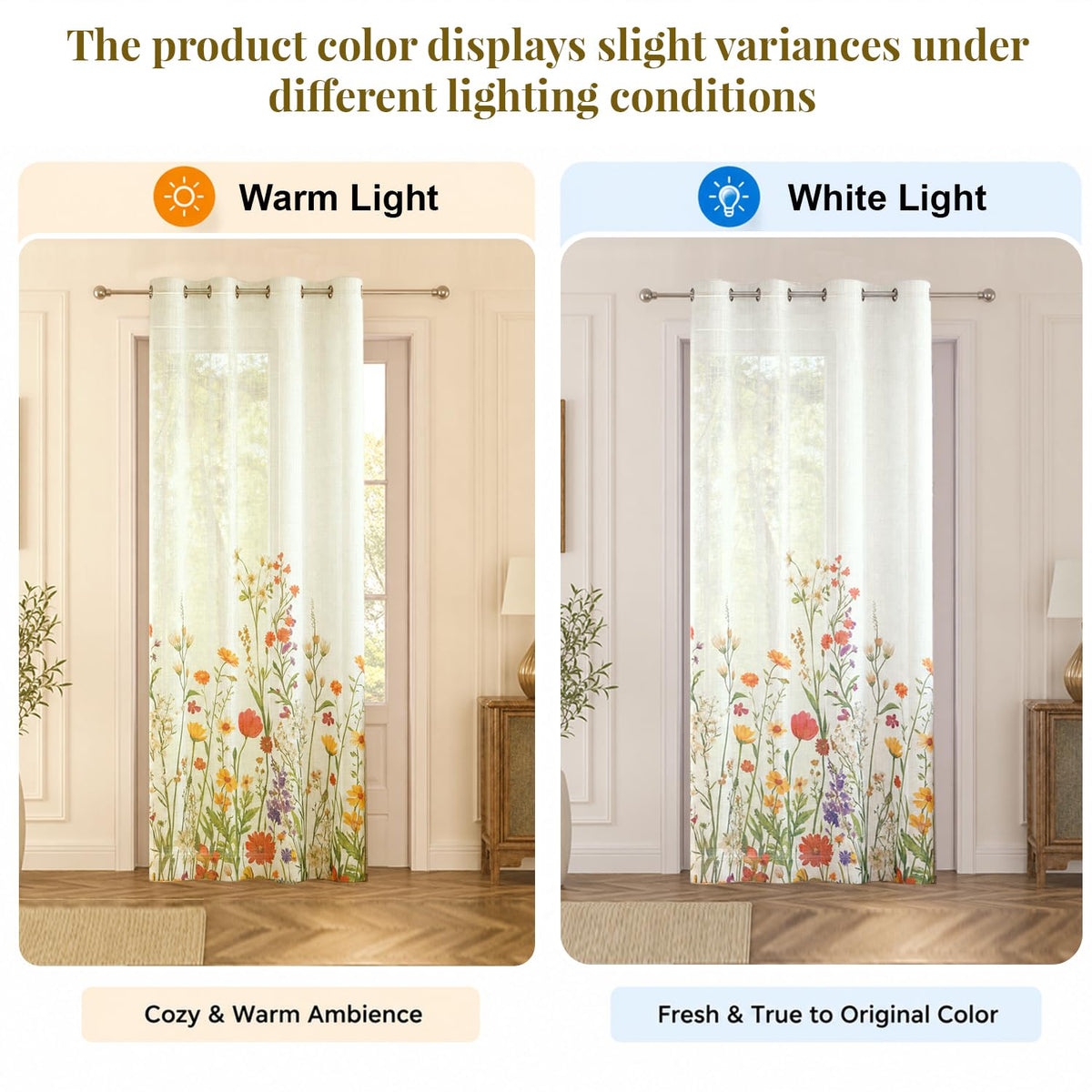 HOKIPO Meadow Bloom Sheer Curtains, 7 Feet Long - Wildflower Garden - image 5