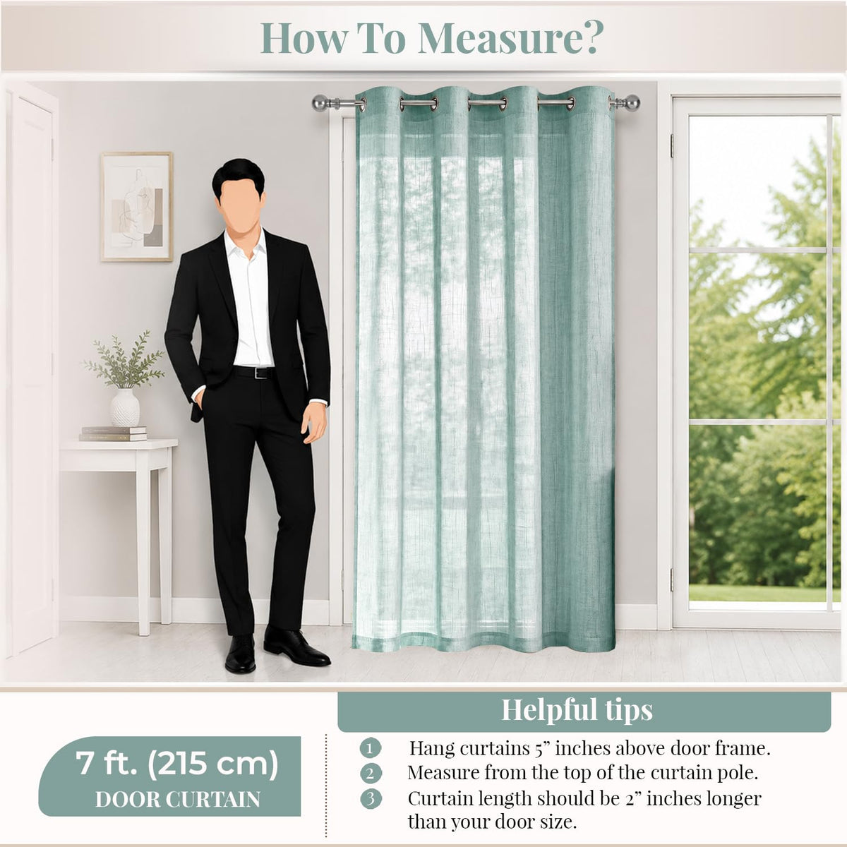 HOKIPO Breeze Sheer Curtains, 7 Feet Long - Aqua Green - image 7