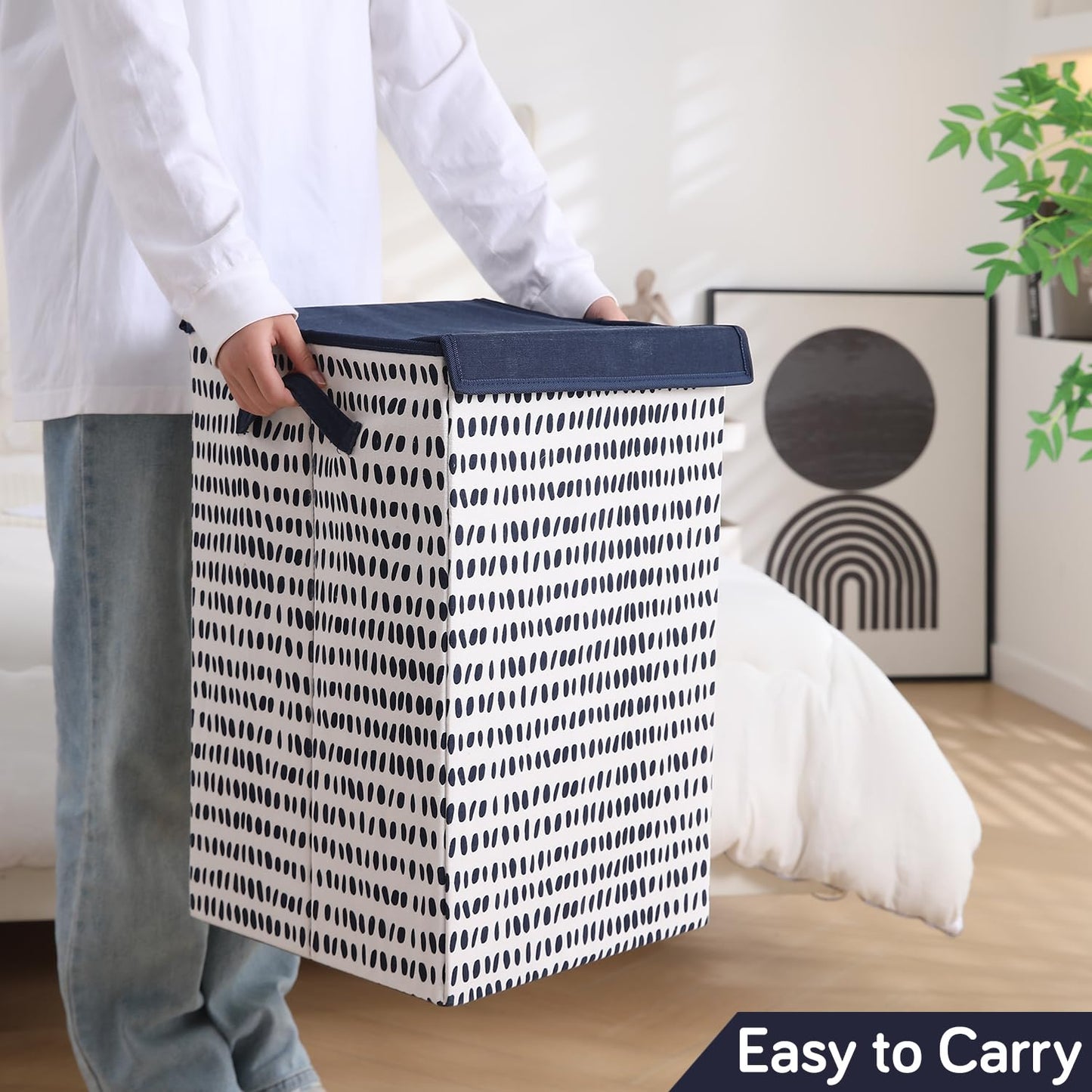 Foldable Laundry Basket for Clothes with Lid, Dots