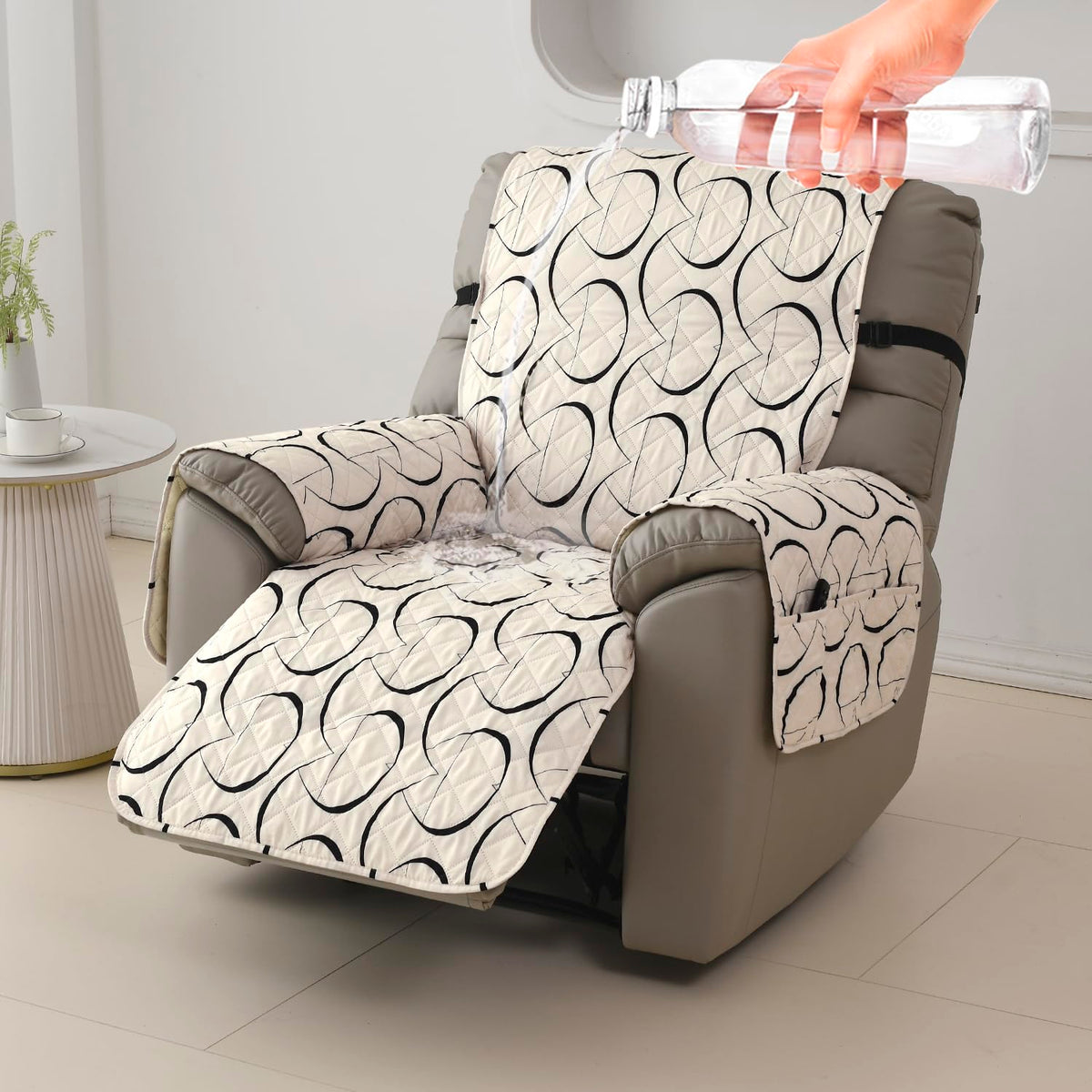 Quilted Recliner Water Repellent & Waterproof Cover for Small / Large - Natural Beige Abstract Art