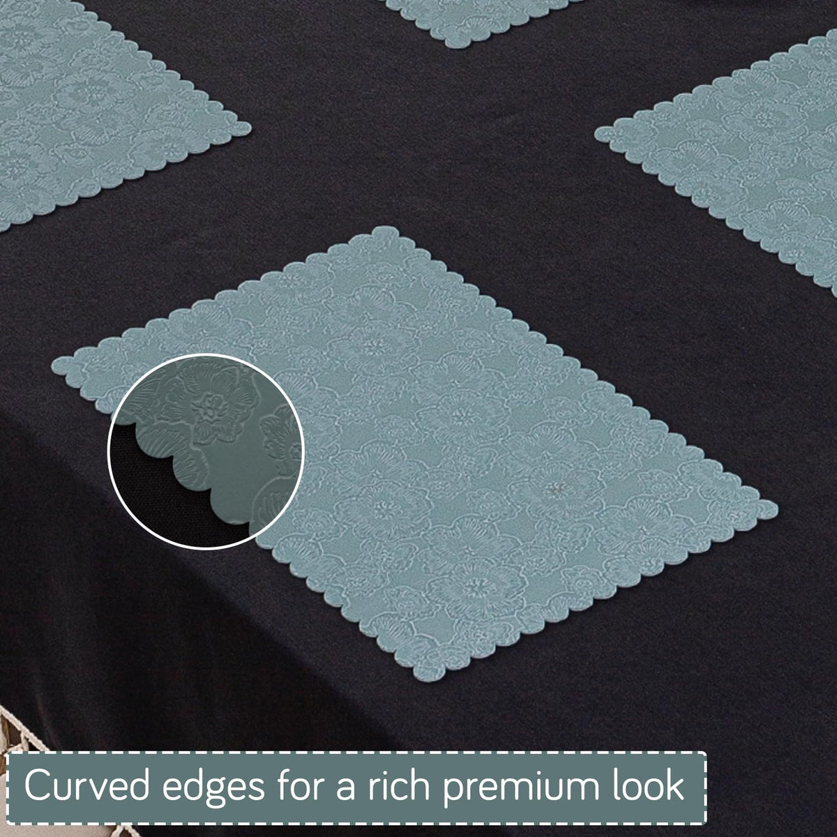 Florista Blush Royal Luxe Faux Leather Mats for Dining Table - Spirit Blue