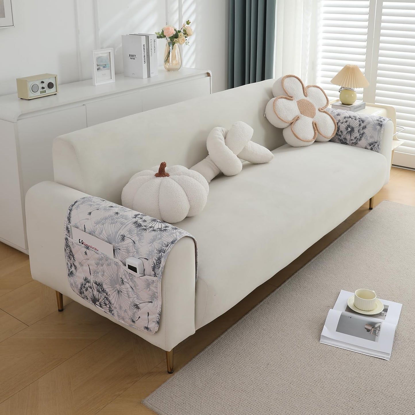 Quilted, Waterproof and Anti-Slip Sofa Cover Mat, Dandelion Anchor Grey
