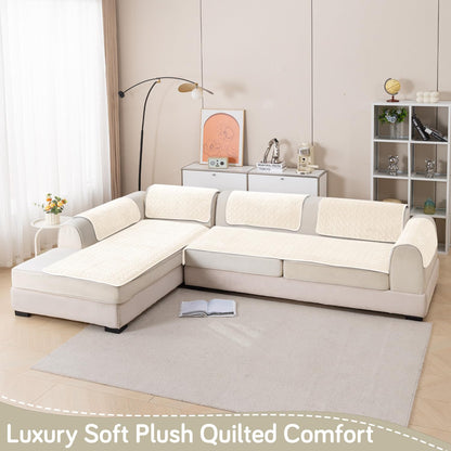 Diamond Plush Premium Quilted L Shape Sofa Cover Seat Mat, Cream