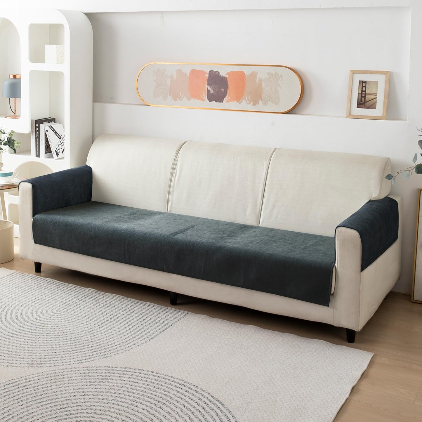 HOKIPO Premium Chenille Sofa Cover Mat with 2 Armrest Cover, Dark Grey
