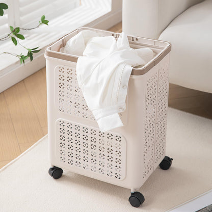 HOKIPO Foldable Laundry Basket with Wheels for Clothes, Toys & More - Beige