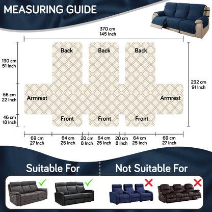 UrbanQuilt Recliner Sofa Slipcover Mat with Dual Belt for 1/2/3 Seater - Navy Blue