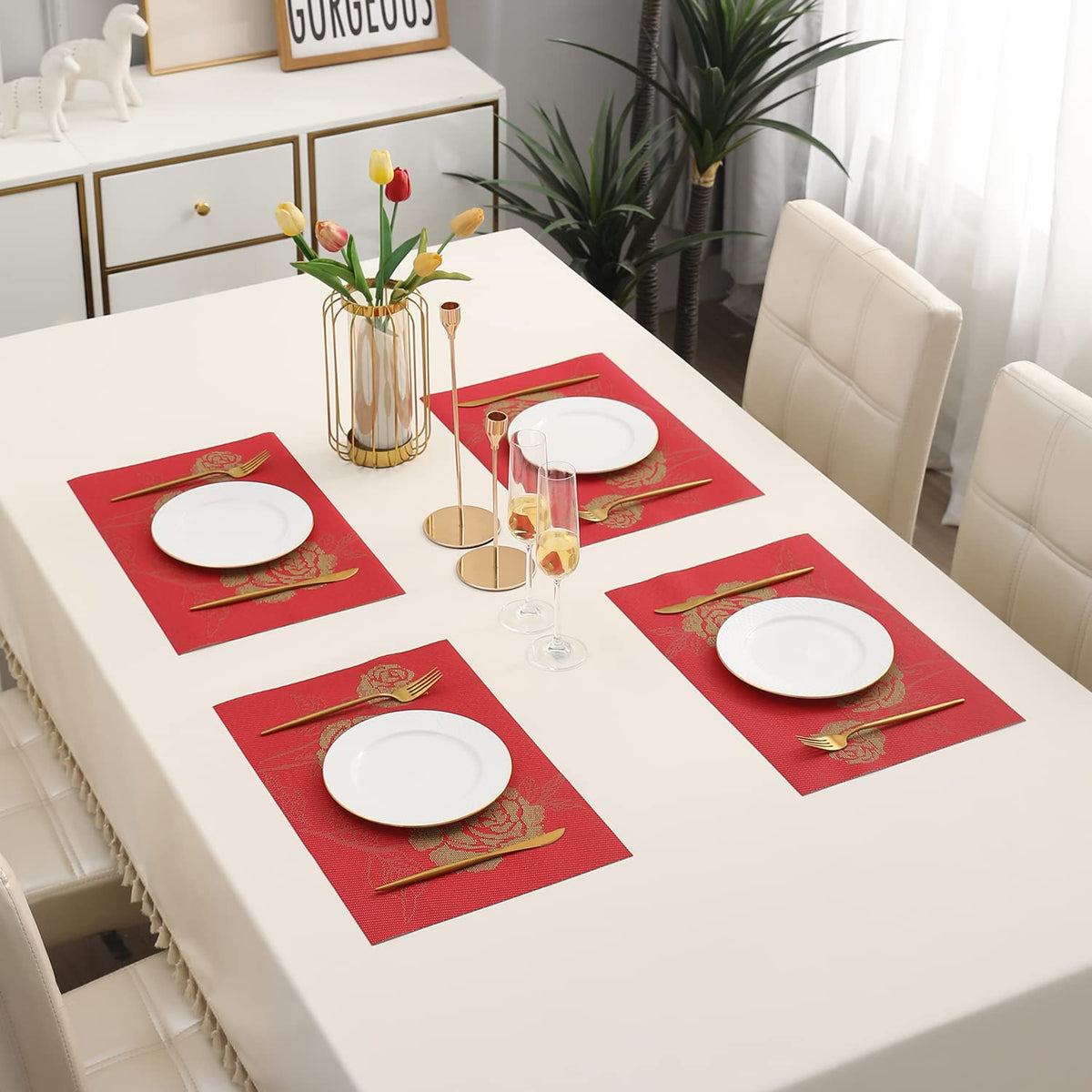 PVC Dining Table Mats, Crimson Red