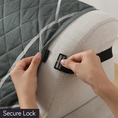 Quilted Waterproof Sofa Cover Mat with Pockets on Armrest Cover - Abstract Geometric Shadow Grey