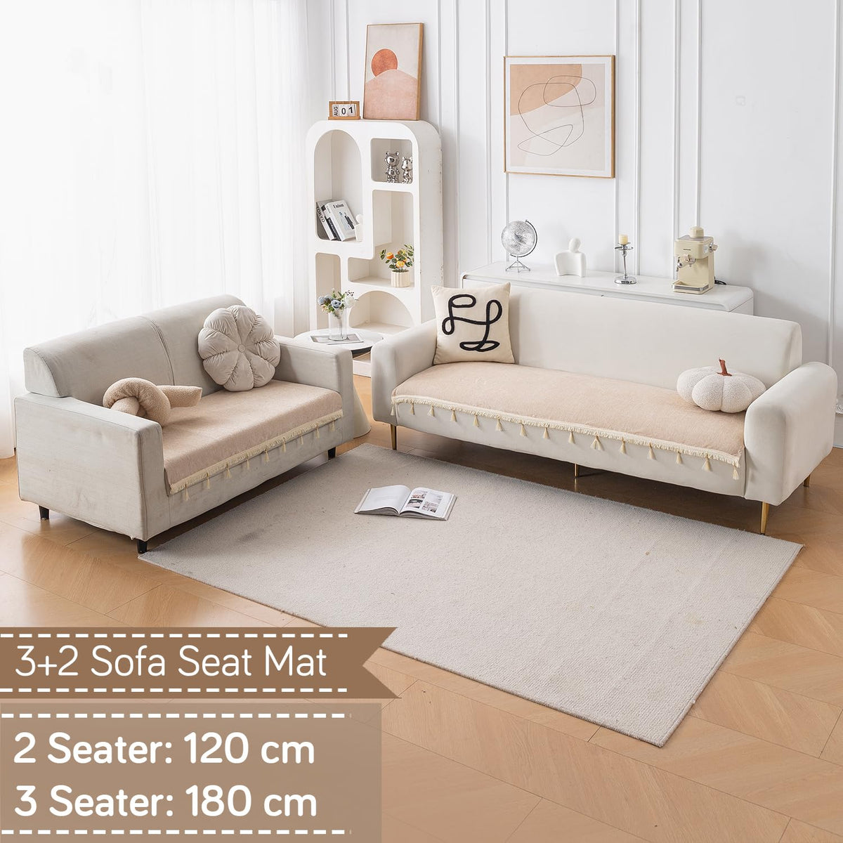 Serenity Tassel Chenille Sofa Cover with Tassel – Ivory Fringe