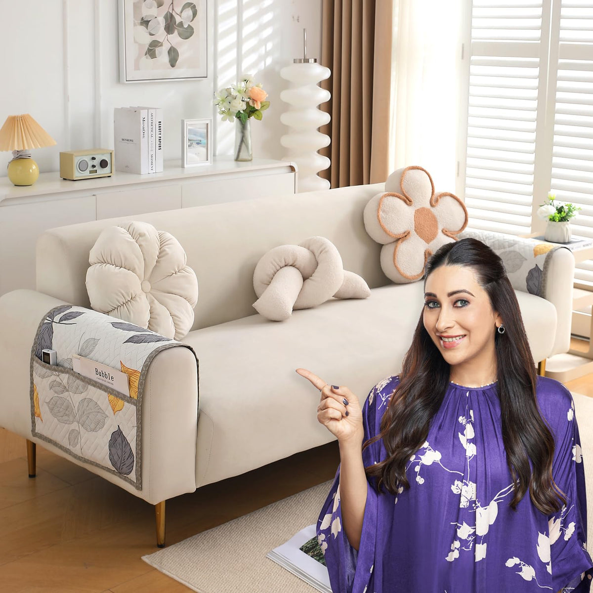 'Homehues' Printed Quilted Sofa Cover Mats, Multicolor Leaves