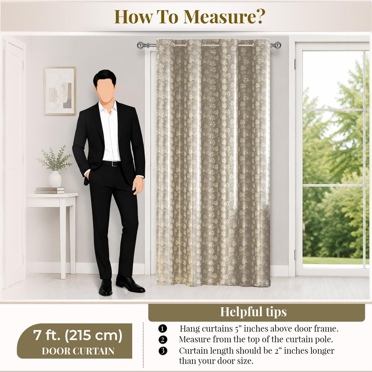 HOKIPO Vogue Shine Eyelet Curtains, 7 Feet Long - Classic Taupe - image 8