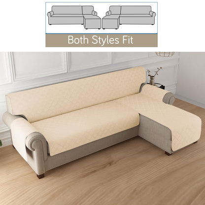 HOKIPO Quilted Reversible One Piece L Shape 4/5/6 Seater Sofa Cover Mat, Beige