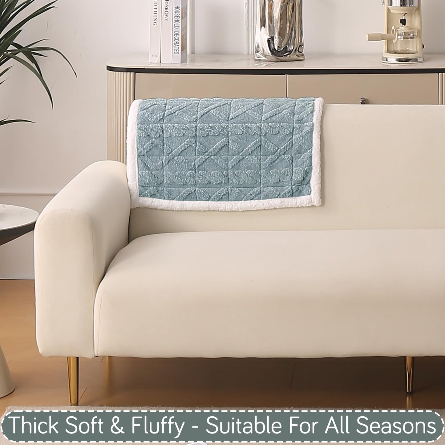'Italian Caelora' Luxury Jacquard Plush Anti-Slip Sofa Cover Mat - Powder Blue
