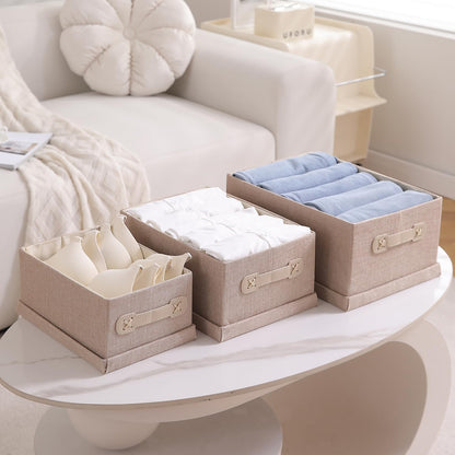 Organisers Storage Box with Lid, Beige, Pack of 1/2