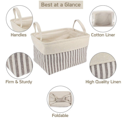Cotton Foldable Storage Basket Bins - Pack of 2, Brown Stripes