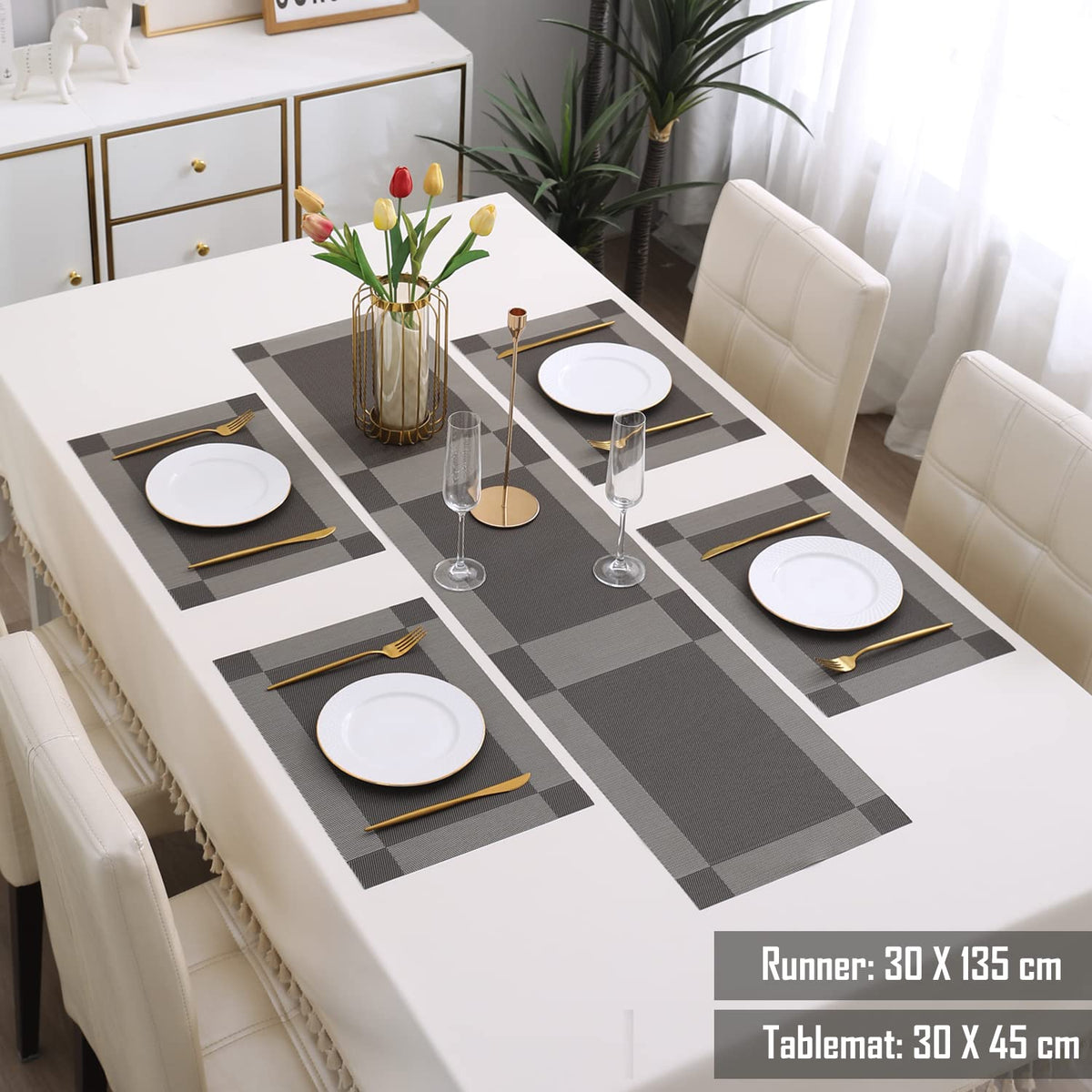 PVC Dining Table Mats, Dark Grey