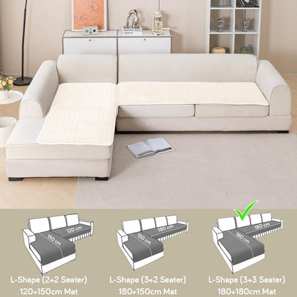 Diamond Plush Premium Quilted L Shape Sofa Cover Seat Mat, Cream