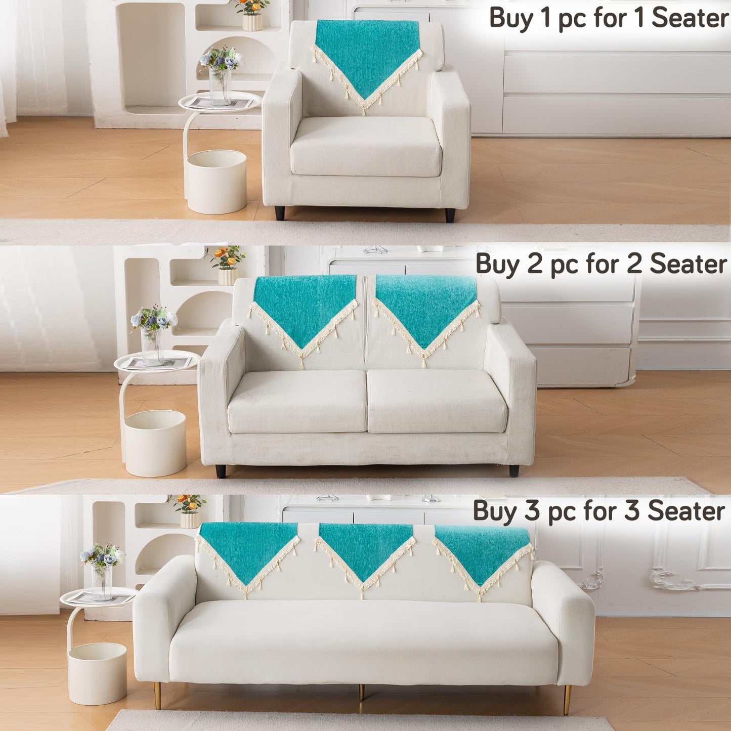 Serenity Tassel Chenille Sofa Cover with Tassel – Ocean Teal