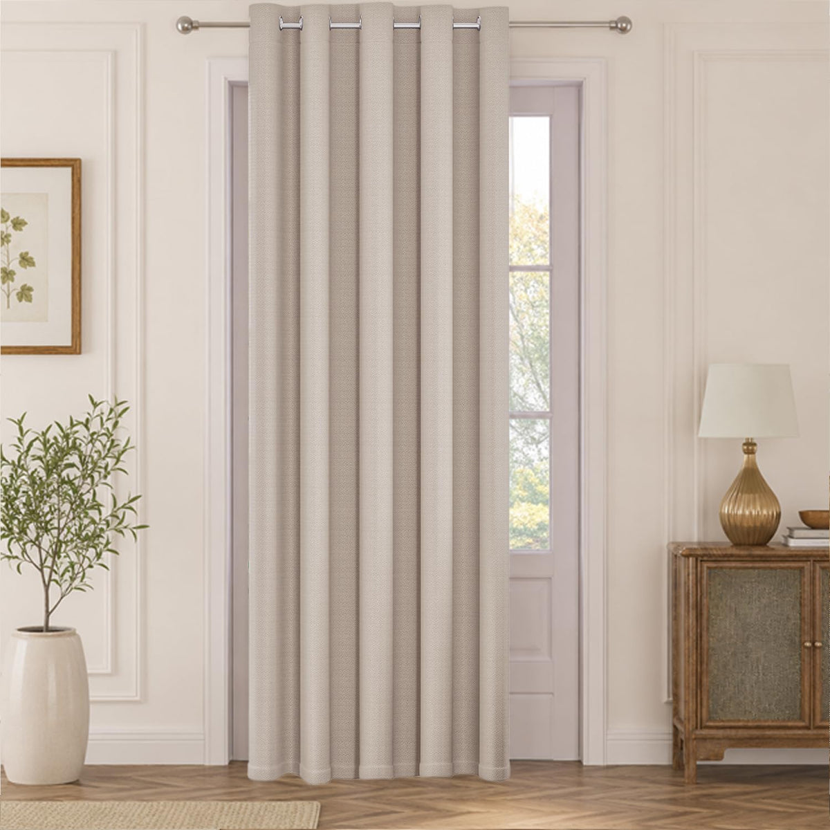 HOKIPO Horizon Dimout Eyelet Curtains, 7 Feet Long - Almond Beige - image 2