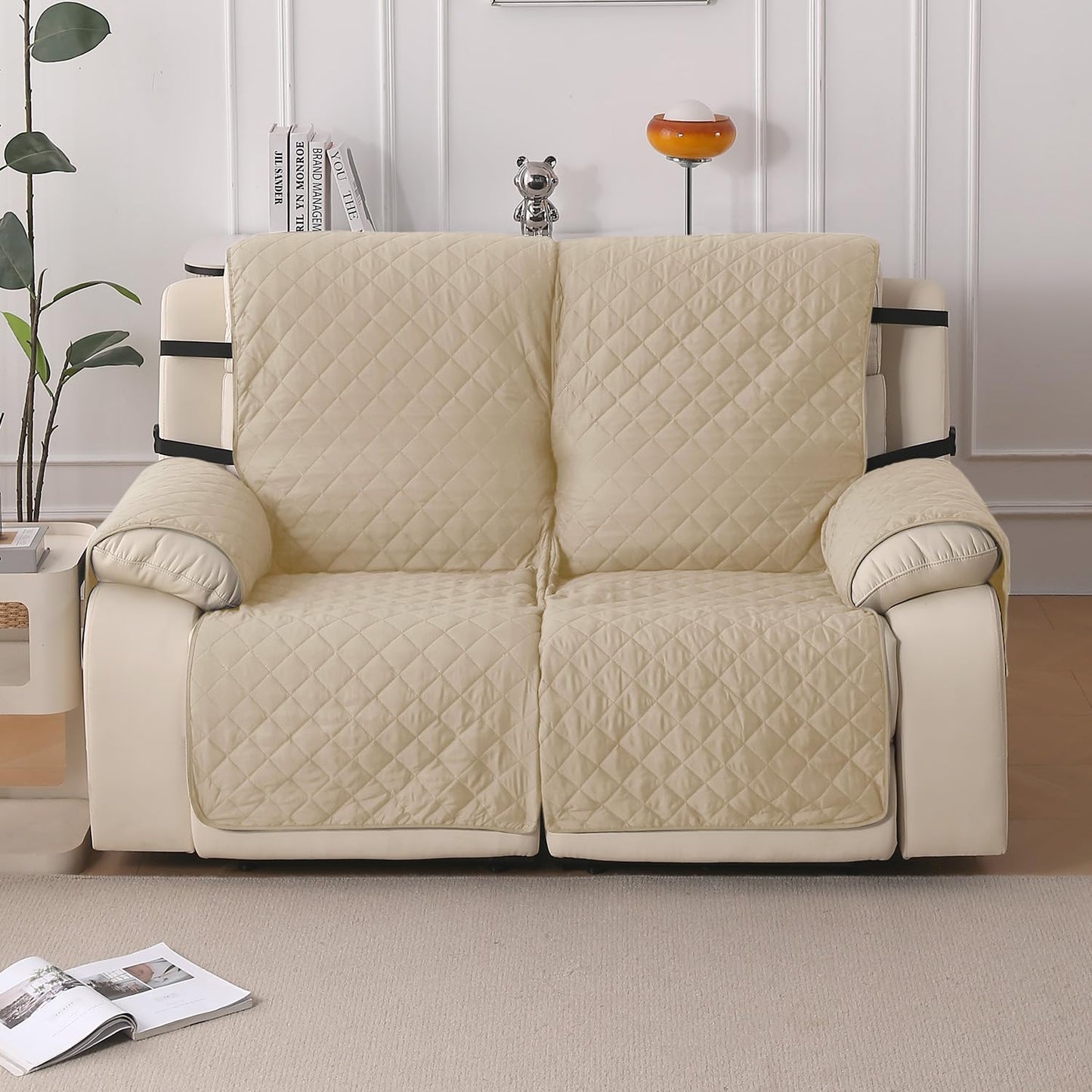 UrbanQuilt Recliner Sofa Slipcover Mat with Dual Belt for 1/2/3 Seater - Beige