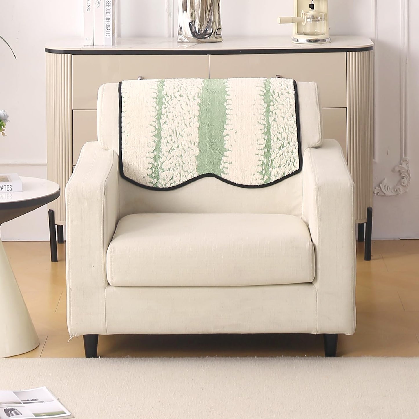 Luxury Wavy Anti Slip Plush Sofa Cover Mat, Pistachio Green