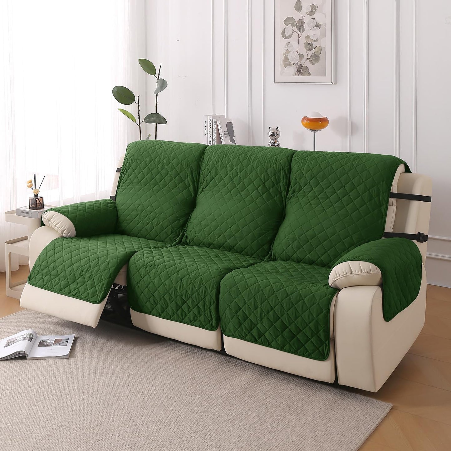 UrbanQuilt Recliner Sofa Slipcover Mat with Dual Belt for 1/2/3 Seater - Forest Green