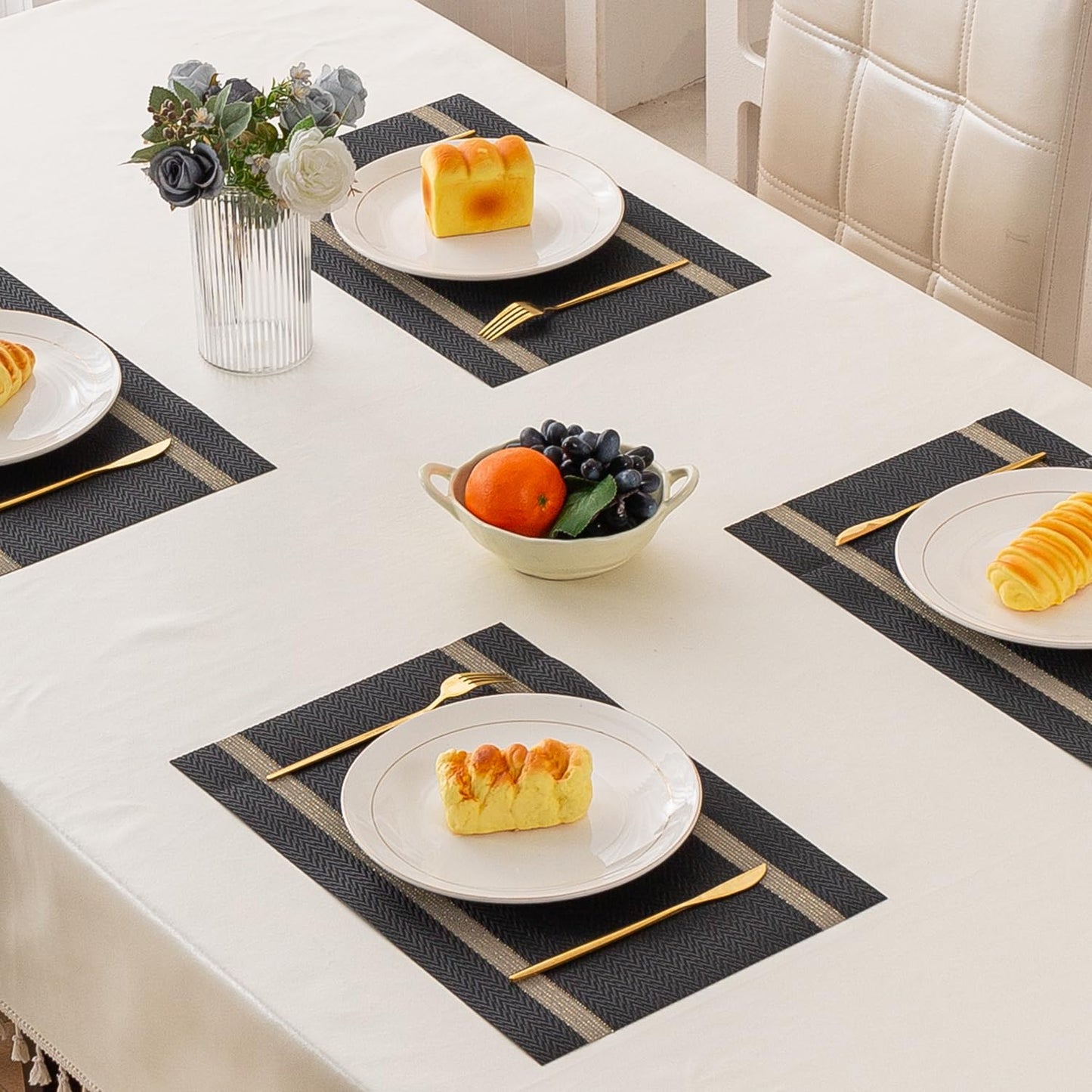 Chevron Stripes PVC Mats for Dining Table - Jet Black