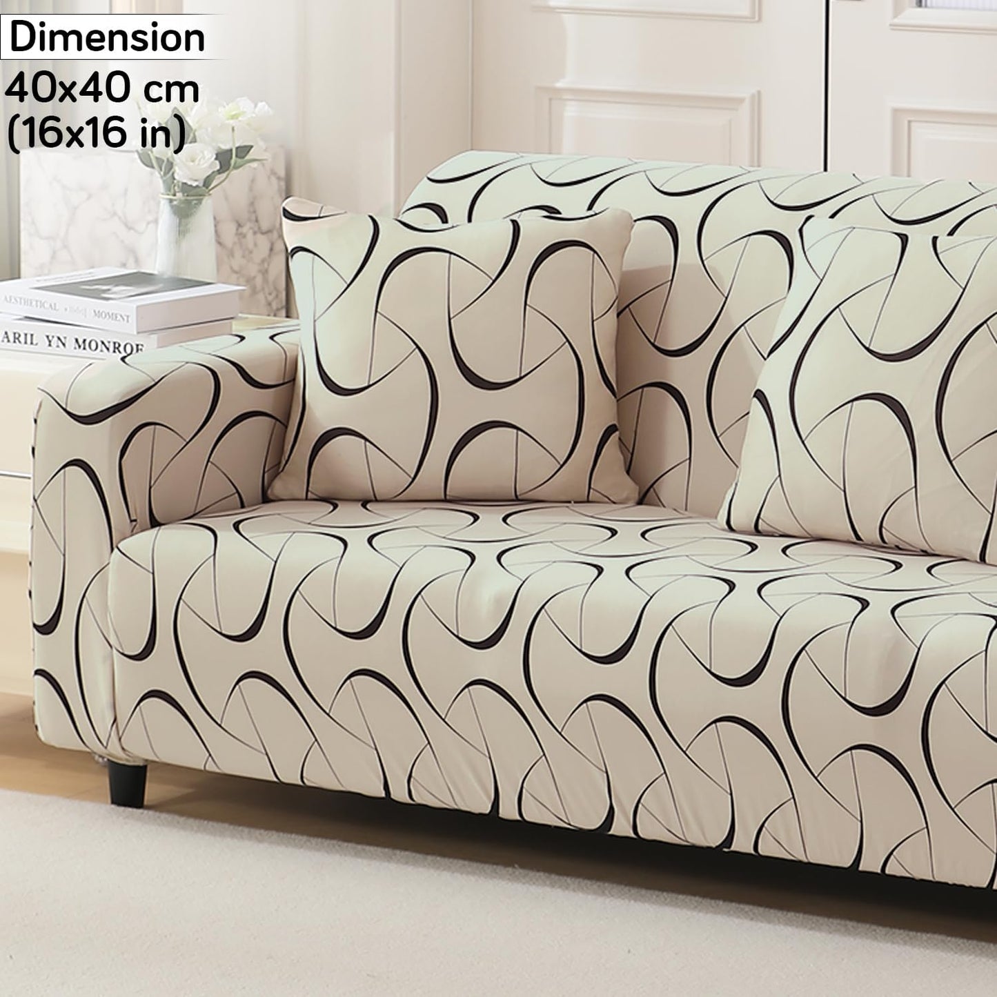 Waterproof & Quick-Dry Quilted Sofa Cover with Pockets on Armrest, Natural Beige Abstract Art