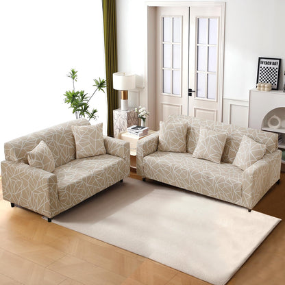 Elastic Stretchable Printed 140gsm Fully Covered Sofa Cover, Beige Abstract Geometry